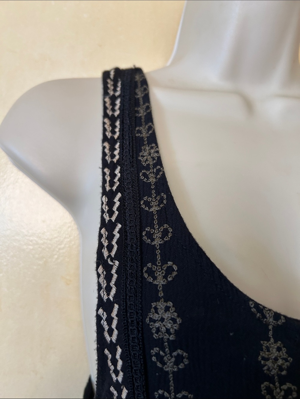 Free People Black Mini Tank Dress with White and Tan Embroidery size S - Picture 4 of 15